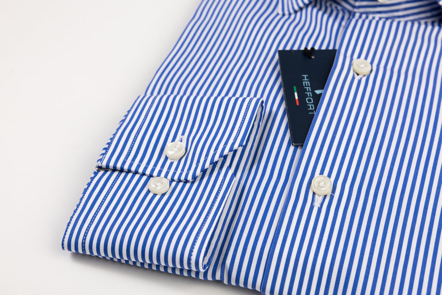 Camicia Rigato Blu Collo Francese