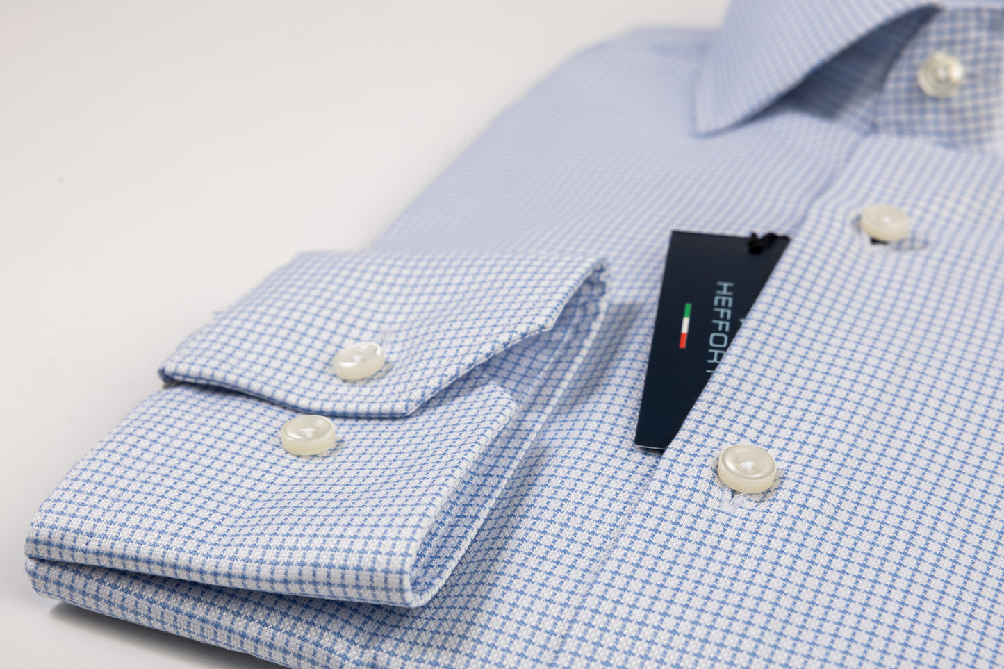 Blue Checkered Shirt with French Collar