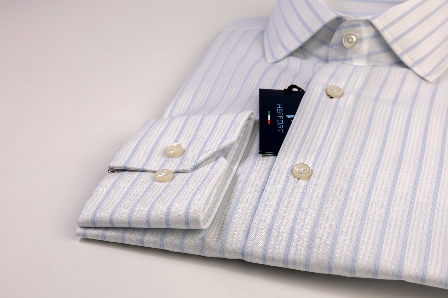 Blue and White Striped Shirt with French Collar