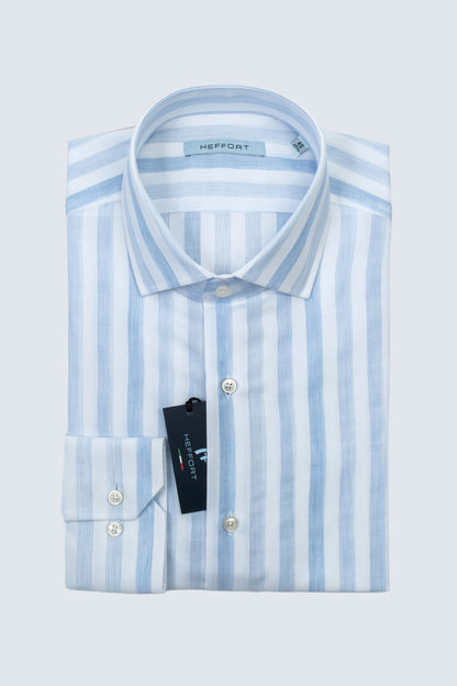 Camicia a Strisce Azzurro Multitono Collo Francese