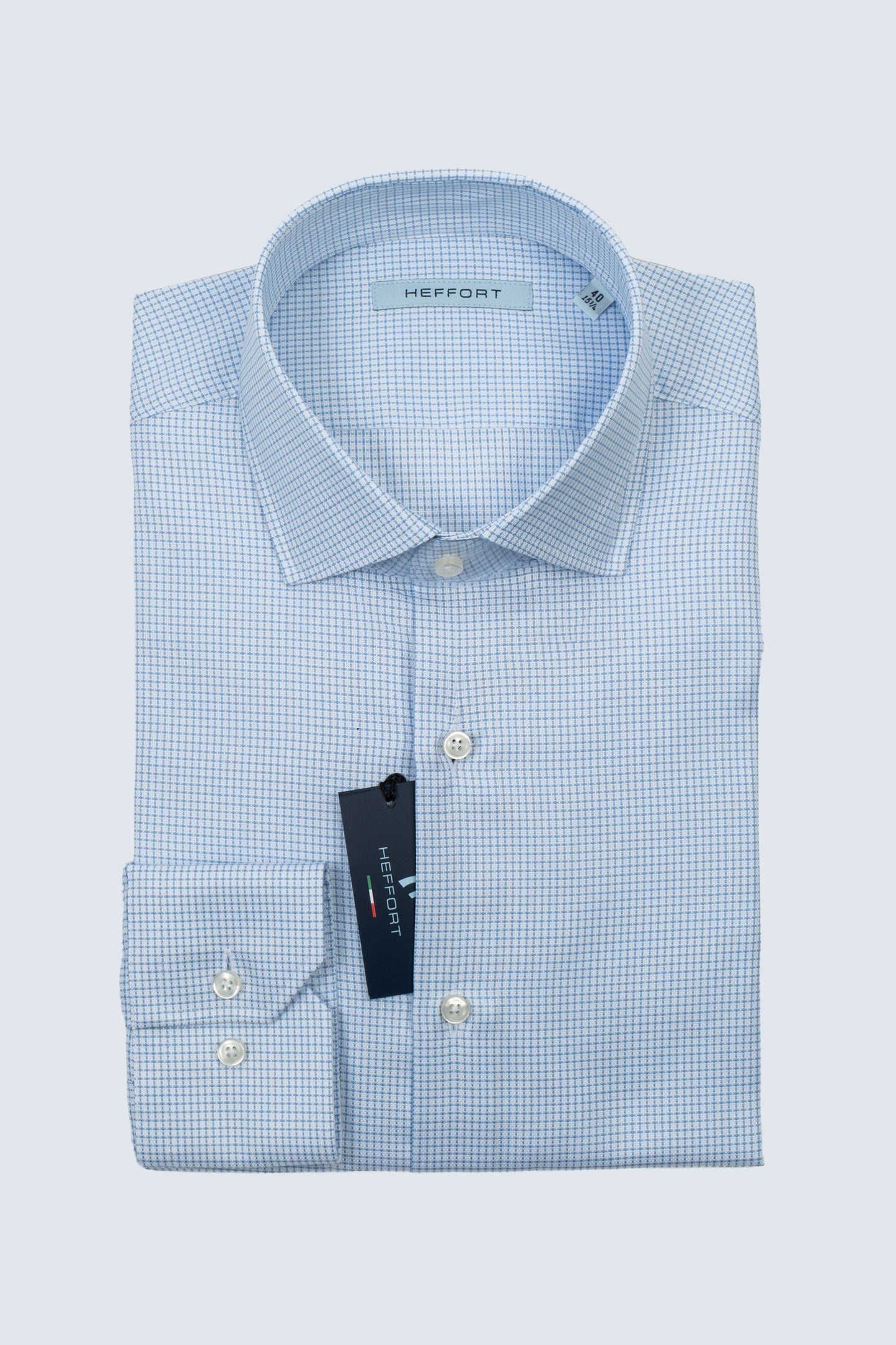 Camicia Quadretti Azzurri Collo Francese