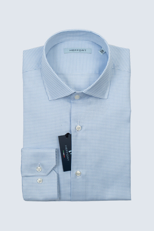 Camicia Quadretti Azzurri Collo Francese