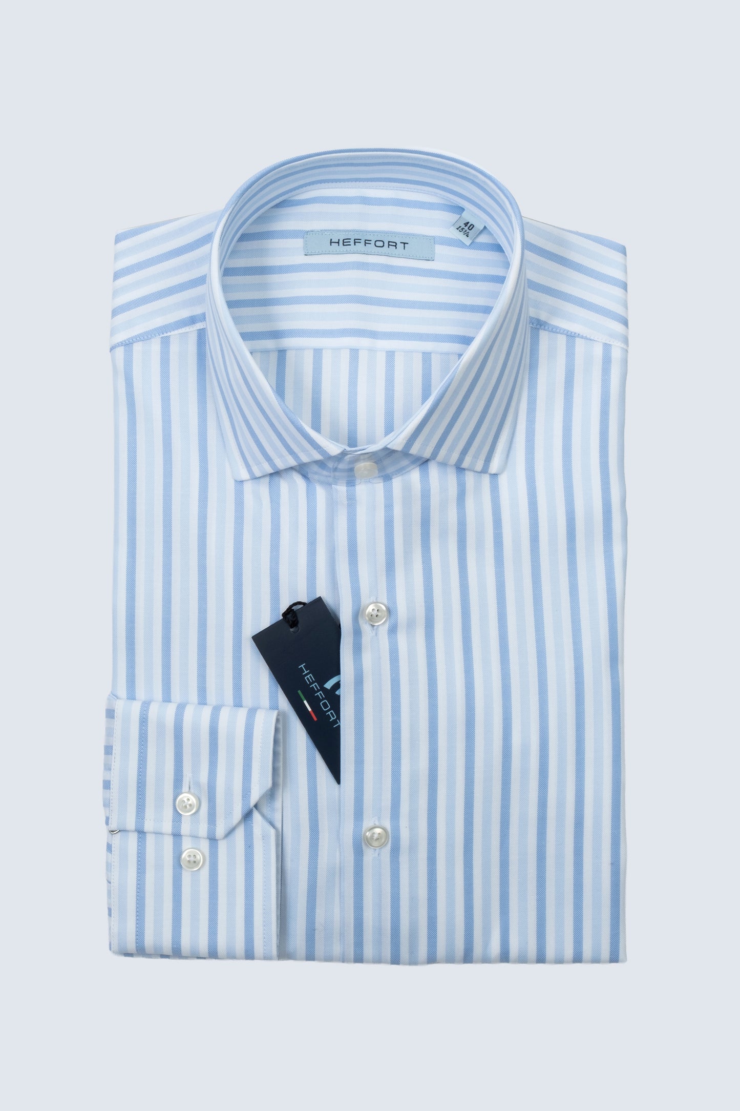 Camicia a Righe Sfumate Azzurro e Bianco - Collo Francese