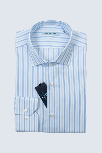 Camicia a Righe Sfumate Azzurro e Bianco - Collo Francese