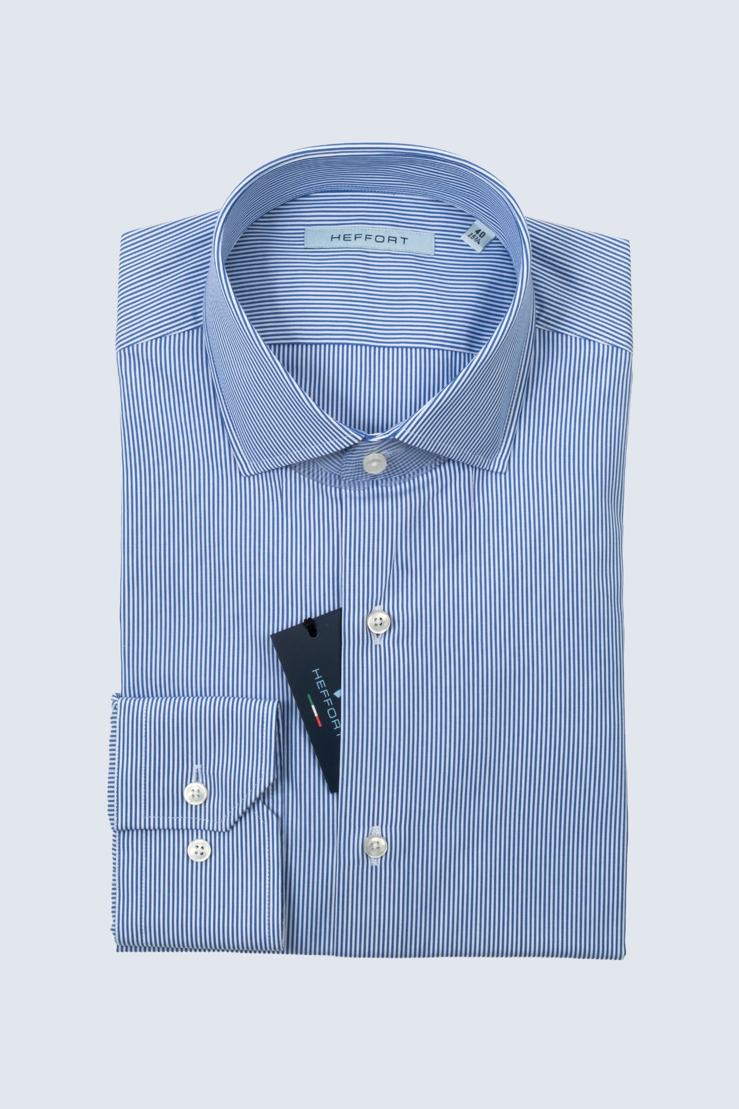 Camicia Rigato Sottile Blu Collo Francese