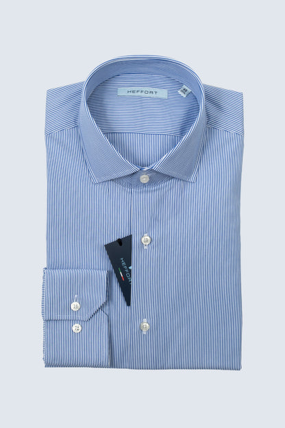 Camicia Rigato Sottile Blu Collo Francese