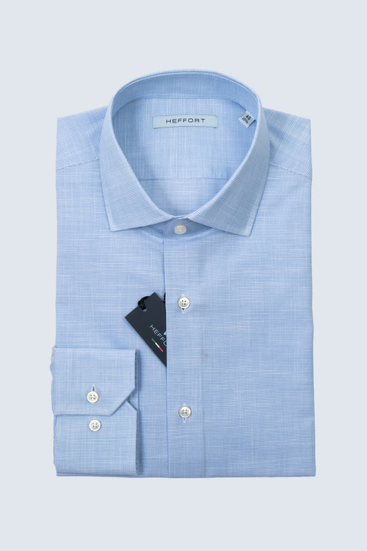 Camicia MicroQuadro Azzurro Collo Francese