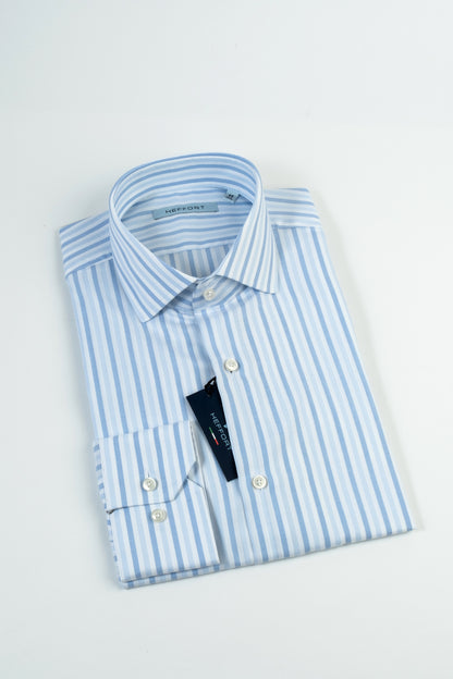Camicia a Righe Sfumate Azzurro e Bianco - Collo Francese