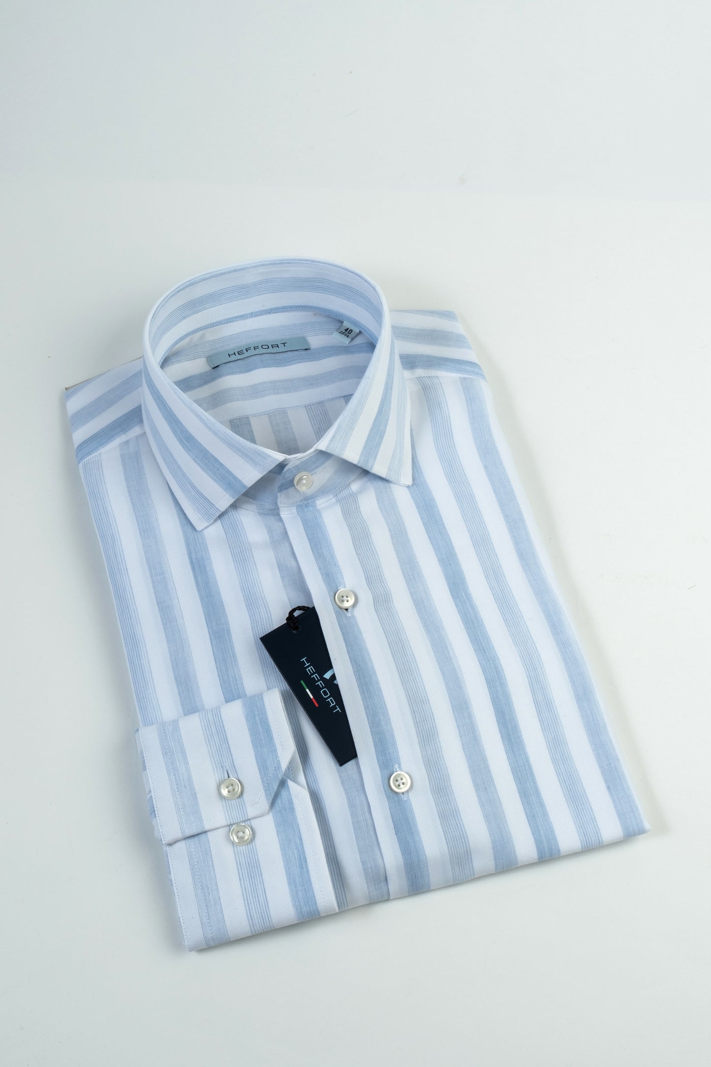 Camicia a Strisce Azzurro Multitono Collo Francese
