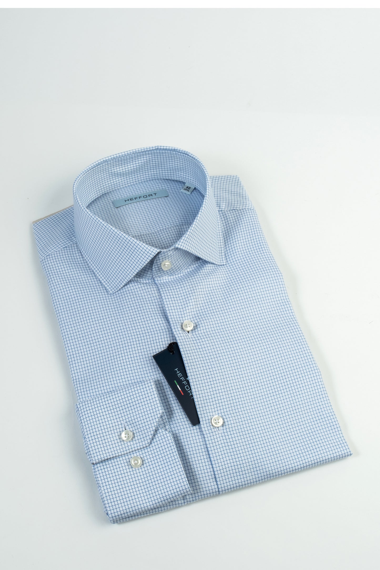 Camicia Quadretti Azzurri Collo Francese