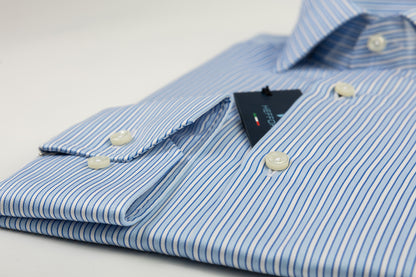 Camicia  Righe Azzurro e Bianco Collo Francese