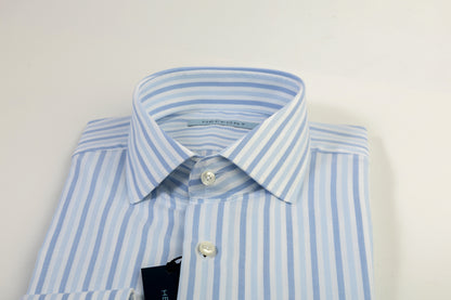 Camicia a Righe Sfumate Azzurro e Bianco - Collo Francese