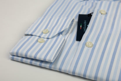 Camicia a Righe Sfumate Azzurro e Bianco - Collo Francese
