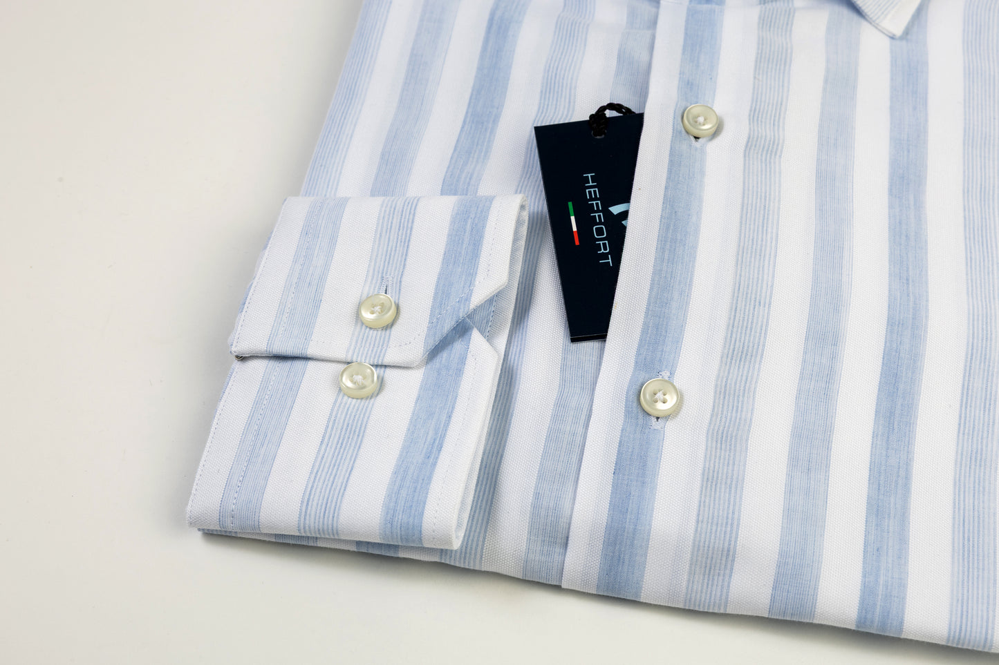 Camicia a Strisce Azzurro Multitono Collo Francese