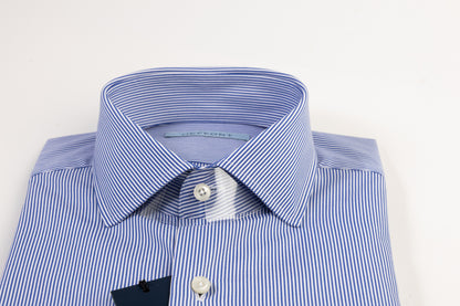 Camicia Rigato Sottile Blu Collo Francese