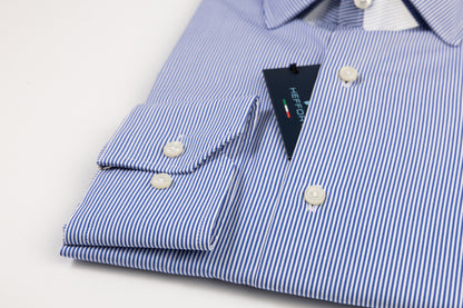 Camicia Rigato Sottile Blu Collo Francese